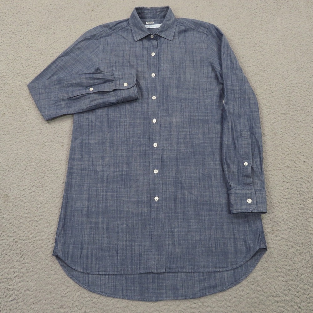 Peter Millar Women XS Blue Chambray Tunic High Low Button Up Blouse LA22W04